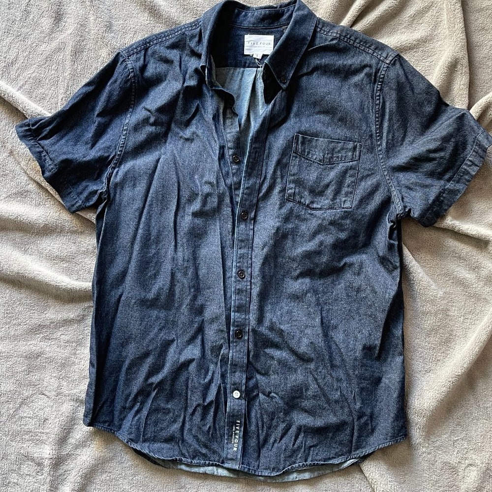 Denim Short Sleeve Five Four Button Down Shirt